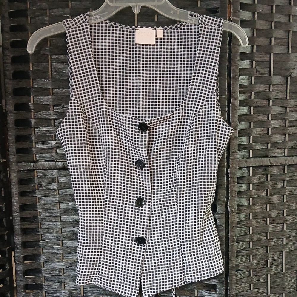 Good Luck Gem Monochrome Gingham Sleeveless Blouse Womens SZ S